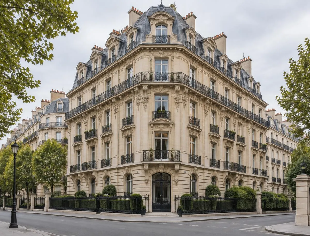 Immeuble haussmannien en pierre de taille à l'angle du parc Monceau, Paris 8e